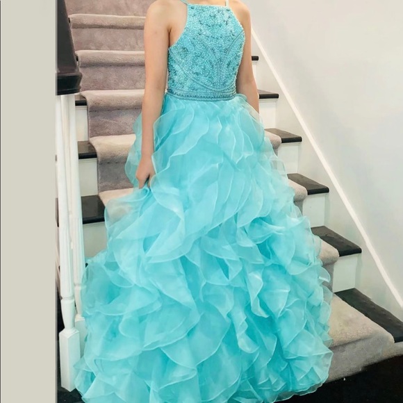 Beading top mint pageant dress for girl or kid